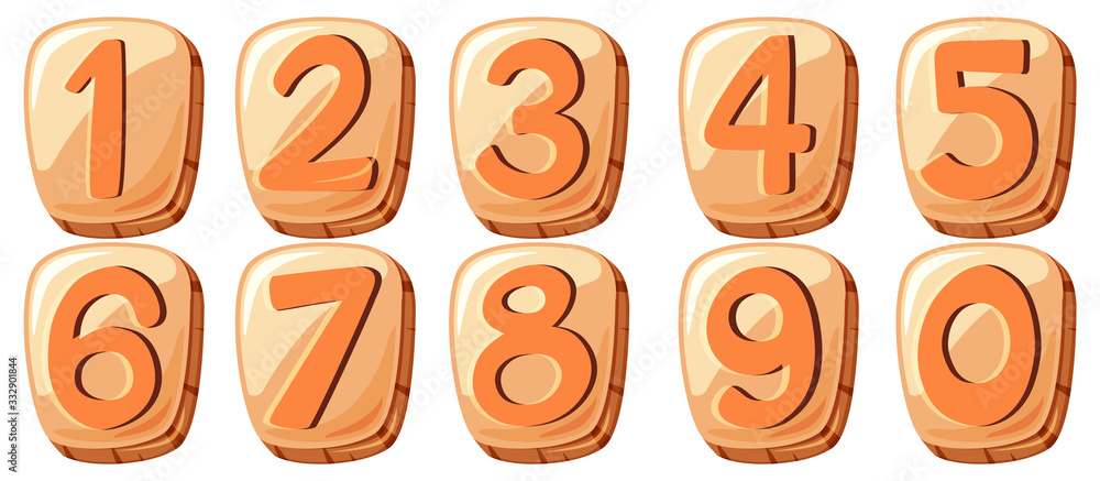 Wall mural font design for number one to zero on white background
