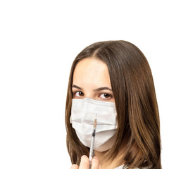 Girls in medical masks are protected from the epidemic of coronavirus  isolated on a white...