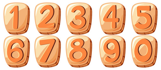 Font design for number one to zero on white background