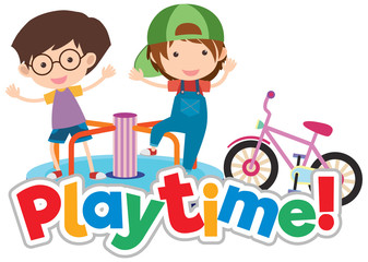 Font design for word play time with happy kids playing