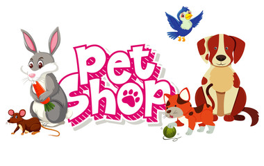 Font design for pet shop with many cute animals