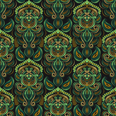 Paisley traditional seamless pattern in vector. Luxury fabric yellow green