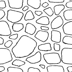 Stones handdrawn seamless black and white pattern. Vector illustration.