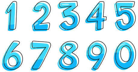 Font design for numbers one to zero on white background