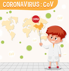 Coronavirus chart with boy and world map in background