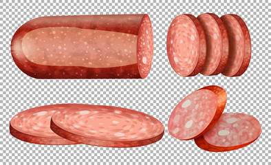 Salami slices on transparent background