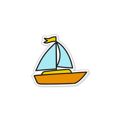 Yacht vector icon on a white background. Symbol of regatta and travel by sea. Hand drawn sticker.