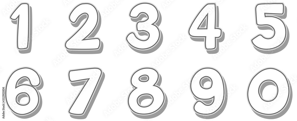 Wall mural font design for numbers one to zero on white background