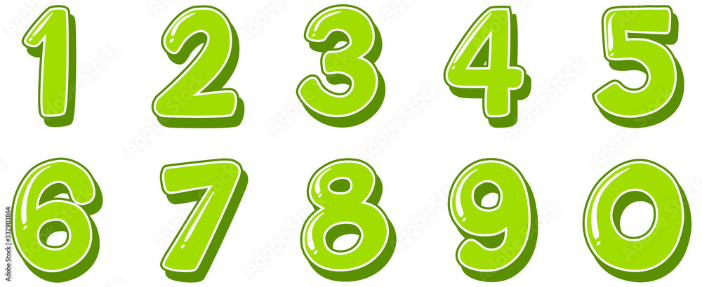 Wall mural font design for numbers one to zero on white background