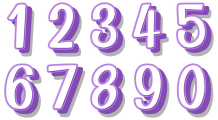 Font design for numbers one to zero on white background