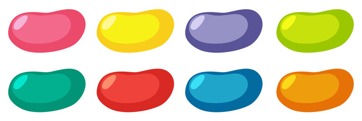 Set of different colors jelly beans on white background
