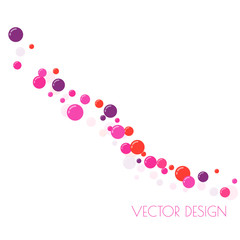 Multicolored curve wave of circles. Randomly scattered colored bubbles. Childish vibrant round dots on white background for decoration. Vector illustration.
