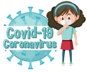 Coronavirus poster design with sick girl wearning mask