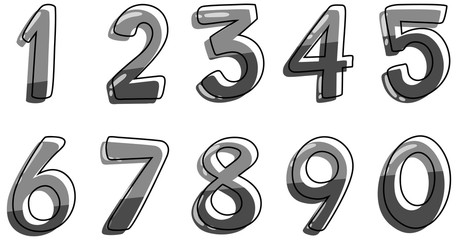 Font design for numbers one to zero on white background