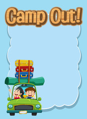 Frame design template with people on the road trip and word camp out