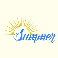 Sun logo with hand lettering. Vector design template logo.