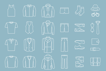 Fashion Icons set - Vector outline symbols of men's clothing for the site or interface