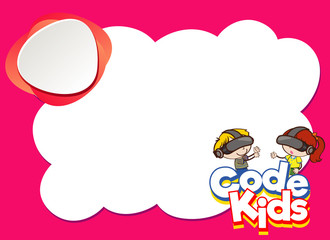 Background design template with two kids and word code kids