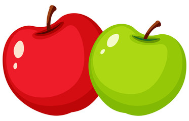 Red and green apples on white background