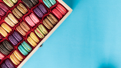A french sweet delicacy, macaroons variety closeup.macaroon colourful texture.