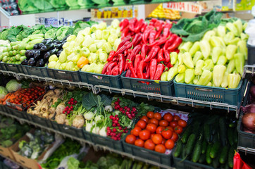 Vegetables on a shelf in the market