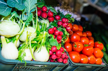 Vegetables on a shelf in the market