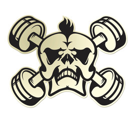 skull emblem with dumbbells