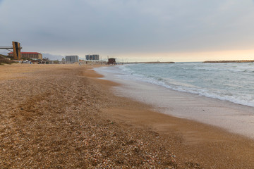 Beach in Herzliya on a cloudy day