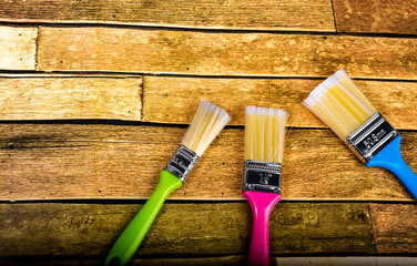 Paint brush, technician tool, technology, convert Nano on wood flooring