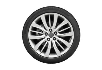 Modern luxury car wheel on a light alloy disc isolated