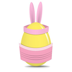 Easter egg with decoration of bunny ears and protective medical face mask. Creative vector illustration
