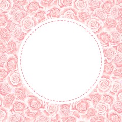 Fototapeta na wymiar Elegant pink roses floral bouquet as frame. Vector summer border design