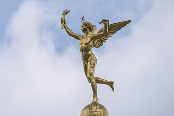 July Column (Colonne de Juillet, 1840) with Genie de La Liberty at top. Place de la Bastille,...