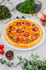 pepperoni pizza. view from above. Italian food. beautiful serving