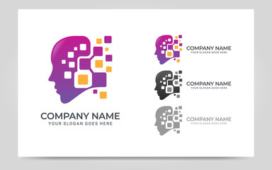 People abstract head logo.Modern human face graphic illustration.