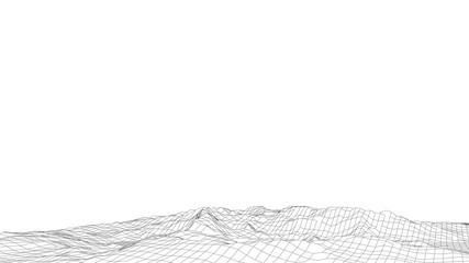 Landscape design of mountains. Wireframe landscape 3d. Vector illustration.