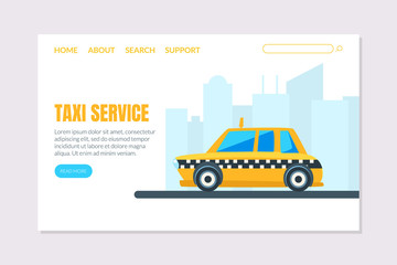 Taxi Service Landing Page Template, Online Ordering Application, Website Vector Illustration