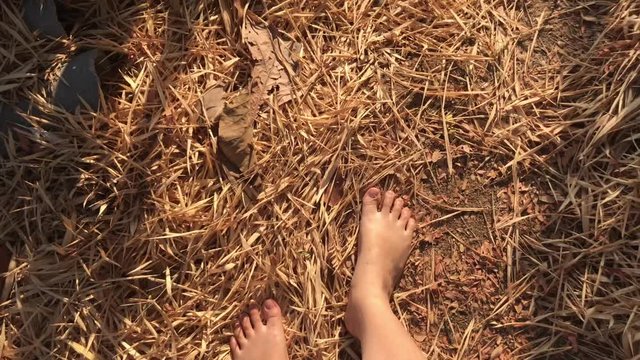  Walking barefoot on the bamboo floor, walking on the ground