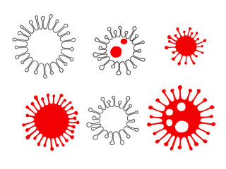 Coronavirus bacteria icons. Hand drawn sketch style. Stop epidemic. Danger. Red, black and white vector elements on white.