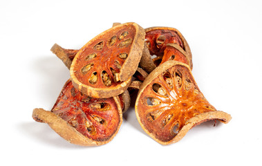 Dried quince on a white background.