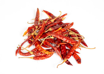Dried chilli on a white background.