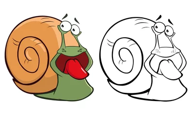 Keuken spatwand met foto Vector Illustration of a Cute Cartoon Character Snail for you Design and Computer Game. Coloring Book Outline Set  © liusa