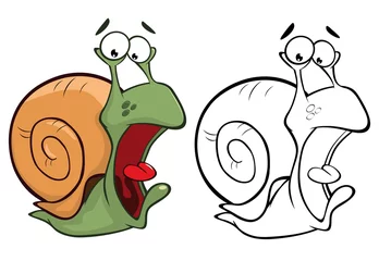 Ingelijste posters Vector Illustration of a Cute Cartoon Character Snail for you Design and Computer Game. Coloring Book Outline Set  © liusa