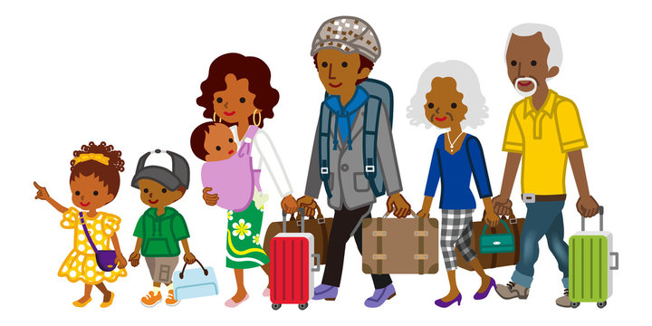 Traveler of african multi generation family