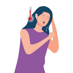 woman coughing sick with fever vector illustration design