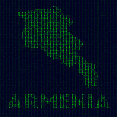 Fototapeta na wymiar Digital Armenia logo. Country symbol in hacker style. Binary code map of Armenia with country name. Cool vector illustration.