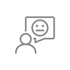 Obraz premium Person with neutral face in speech bubble line icon. Review, feedback, comment, customer unsatisfaction symbol