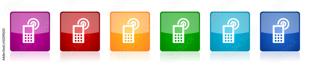 Leinwandbilder phone icon set, colorful square glossy vector illustrations in 6 options for web design and mobile a