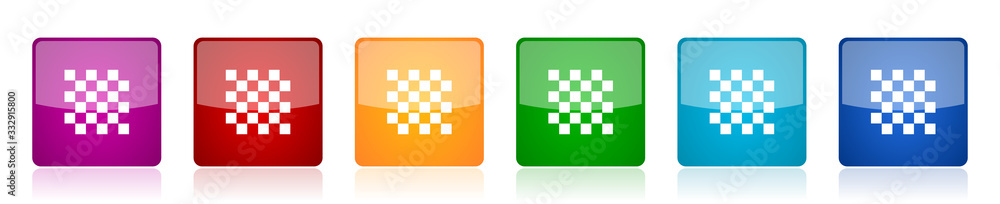 Leinwandbilder Chess icon set, colorful square glossy vector illustrations in 6 options for web design and mobile applications