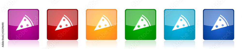 Aufkleber pizza icon set, food, restaurant colorful square glossy vector illustrations in 6 options for web de